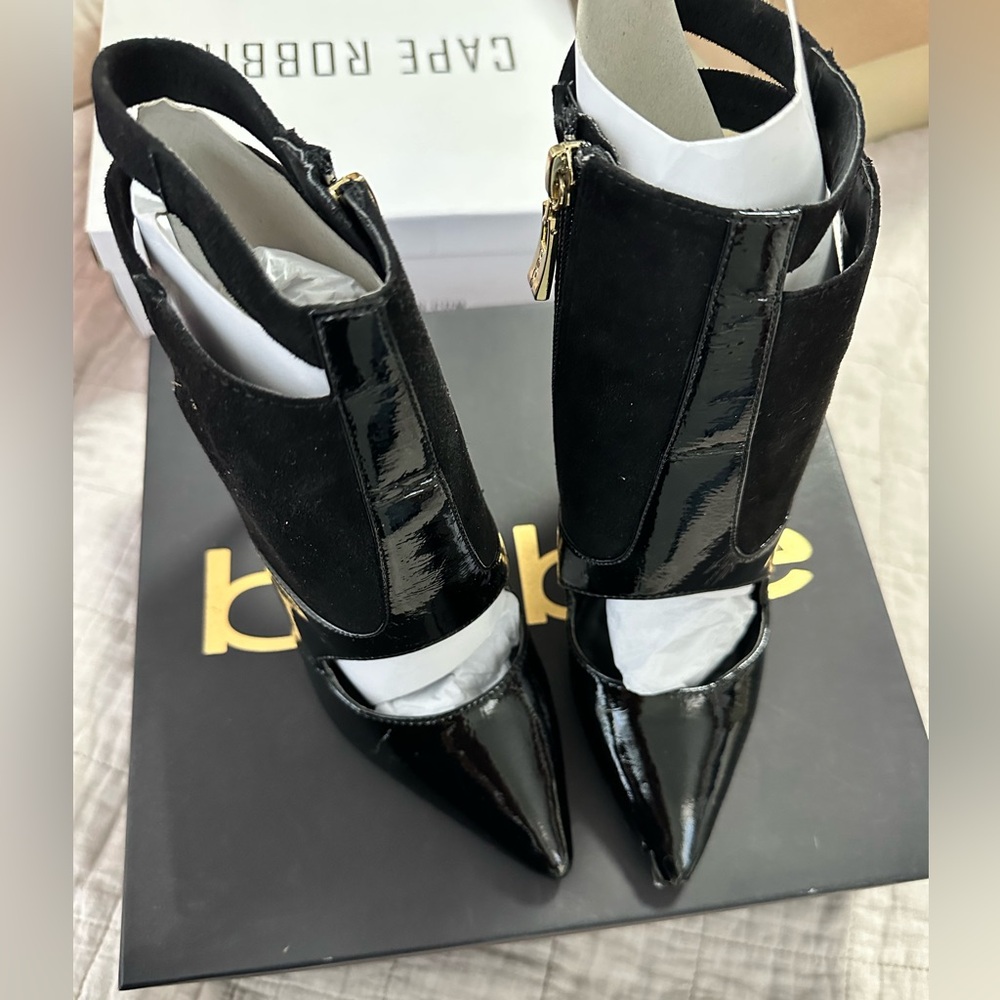 bebe Black Patent Heeled Boots - Picture 1 of 4